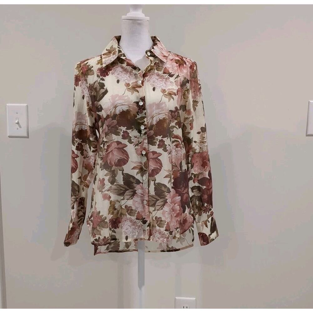 Bailey 44 Women's S Sheer Floral Long Sleeve Button Up Shirt Blouse